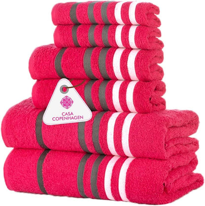CASA COPENHAGEN Exotic Designed in Denmark 525 GSM Hotel & Spa Kitchen & Bath Set of 6 Egyptian Cotton Towels - 2 Bath Towels, 2 Hand Towels, 2 Washcloths - Pink - color: Exotic 6 Pcs Towel Set - Pink, size: 6Pcs Towel Set