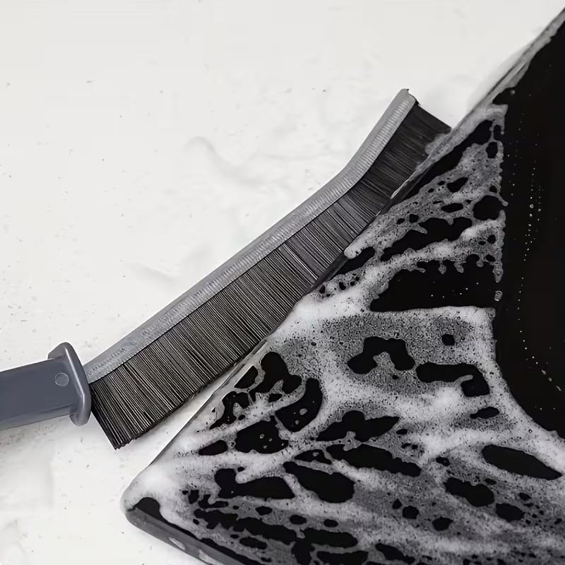 4PCS Stiff Bristle Cleaning Brush with Angled Head and Handle, Manual Dust Removal Tool for Kitchen, Bathroom and Windows, Black - color: Black