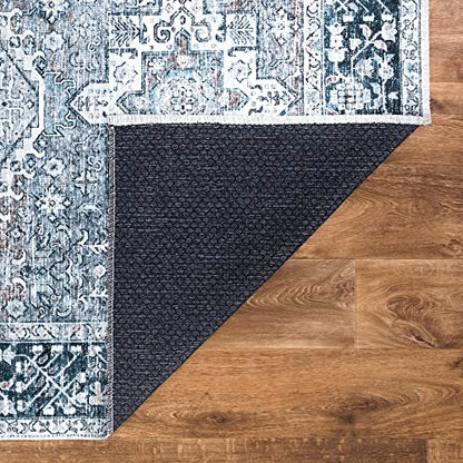 Bloom Rugs Caria Washable Non-Slip 7 ft Runner - Navy Blue Traditional Runner for Entryway, Hallway, Bathroom, and Kitchen - Exact Size: 2'6" x 7' - color: Navy Blue, size: 2'6" x 7' (Runner)