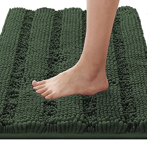 H.VERSAILTEX Bathroom Rugs Bath Rugs for Bathroom Non Slip Bath Mats Extra Thick Chenille Striped Rug 17" x 24" Absorbent Soft Shaggy Washable Dry Fast Bath Mats for Bath Room Floor - Bronze Green - color: Bronze Green, size: 17" x 24"