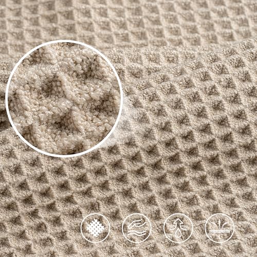 POLYTE 430 GSM Poly Blend Microfiber Quick Dry Waffle Bath Towel, 30x60 in | 4 Pack, Oversize, Lint Free, Body Towel - color: Beige,light Gray