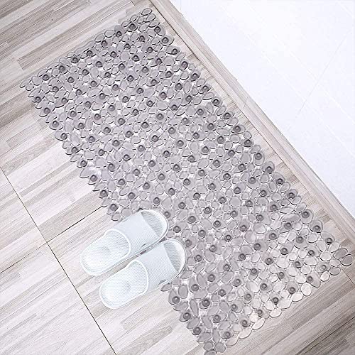 SONGZIMING Bathtub Mat Non Slip Pebble Bath Shower Mat with Drain Holes, Suction Cups Mat for Tub 16" W x 35" L, Clear Grey - color: Clear Grey