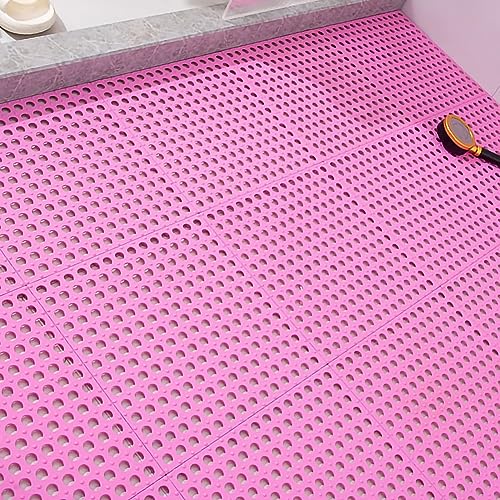 Tyenaza 10Pcs Bath Tub Shower Mat, Suction Cup Floor Mats Anti Slip Plastic Mosaic Bath Mat Tub Bathroom Mats for Kitchen Bathroom (Pink) - color: Pink