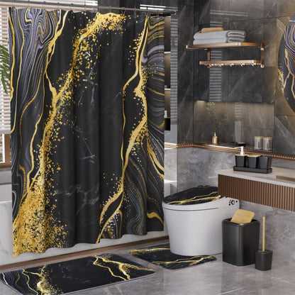 XLHOMO Bathroom Set Bathroom Sets with Shower Curtain and Rugs,Black Bathroom Accessories Set Waterproof Black and Gold Shower Curtain Set - size: Bath Set+Shower Curtain+Bath Rugs, style: Black7