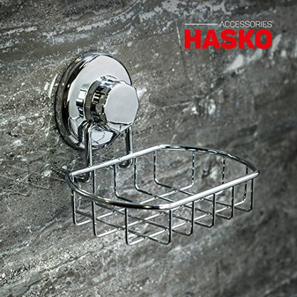 HASKO Suction Cup Soap Dish for Shower Wall, Rustproof Stainless Steel Shower Soap Holder Suction, Bathtub Bathroom Bar Soap Holder (Chrome)