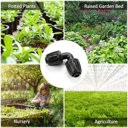 Drip Irrigation Elbow Fittings, 12 Pieces 1/2'' Dripline Locked Barbed Elbow Connectors for 1/2 Inch Irrigation Tubing (1/2" ID x 0.650" OD) 90 Degree Corner for Garden Sprinkler Systems - size: 1/2" Nut Elbow 12 Pcs