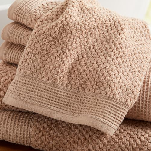 Belle Collection 100% Cotton Waffle Textured 6 Piece Towel Set | Super Soft Quick Dry Bath & Hand Towels, Washcloths | Beige - color: Beige, size: 6 Piece Set