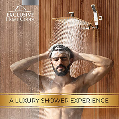 All Metal Shower Head 8" Dual Square Shower Head With Handheld Wand 71in Hose Set, High Pressure Rain Shower Heads Combo, 3-Way Diverter Rainfall Showerhead with Adjustable Extension Arm - color: Deluxe Chrome, size: 8 Inches, 2.5 GPM