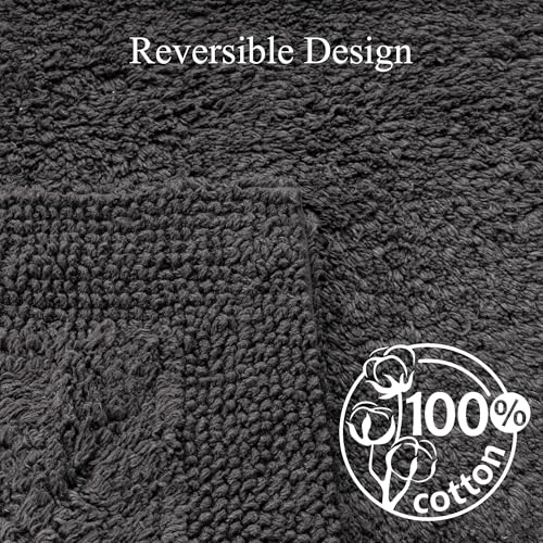 Barossa Design Reversible Cotton Bath Rug 24 x 40 - Large Bathroom Rug Mat Washable & Soft Absorbent - Charcoal, 24x40 - color: Charcoal, size: 24"x40"