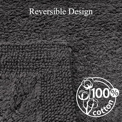 Barossa Design Reversible Cotton Bath Rug 24 x 40 - Large Bathroom Rug Mat Washable & Soft Absorbent - Charcoal, 24x40 - color: Charcoal, size: 24"x40"
