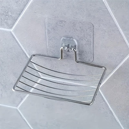 Wall-Mounted Soap Box 1pc - No Drilling Stainless Steel Soap Holder with Drainage Design, Adhesive Installation for Bathroom & Kitchen, Creative Soap Storage Solution