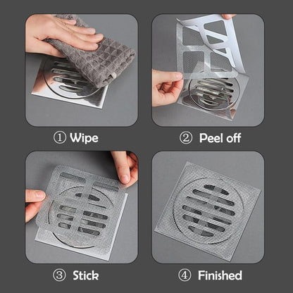 30Pcs Disposable Shower Drain Cover Hair Catcher 4" X 4" Square Shower Drain Mesh Stickers Flat Floor Drain Sticker for Bathroom, Laundry, Bathtub, Sink Adhesive Window Screen Repair Tape Kit