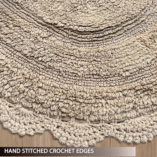 Beige Crochet Bathrug, 100% Cotton, 24x40 Inch | Oval Bathmat, artisanally Handcrafted Crochet Border, Large Rug, Master bathrooms, bathtubs, Bedside, Nursery - color: Beige, size: 2' x 3'4" (Oval)