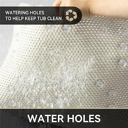 Bathtub Mat Non Slip Ivory 36” X 17” Shower Mat Soft Foam Bath Mats for Bathroom Tub, Bathtub Mat with Drain Holes, Suction Cups, Shower Mat Non Slip - color: Ivory