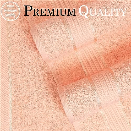 6 Piece 100% Cotton Bath Towel Set -2 Bath 2 Hand 2 Face, Peach | 100% Cotton • Thick & Plush • Hotel Quality • Ultra Soft • Highly Absorbent • Quick Dry • Low Lint • Machine Washable - color: Peach