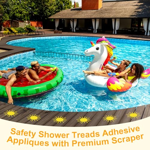 24 Pcs Sun Non Slip Bathtub Stickers Shower Stickers Cute Yellow Sun Bath Tub Decals with Scraper, Anti Slip Safety Shower Treads for Bathroom, Stairs, Pool Steps