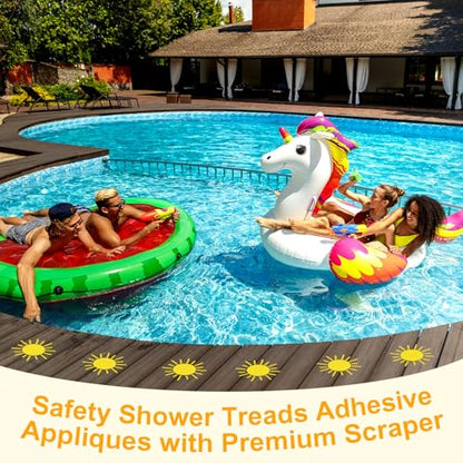 24 Pcs Sun Non Slip Bathtub Stickers Shower Stickers Cute Yellow Sun Bath Tub Decals with Scraper, Anti Slip Safety Shower Treads for Bathroom, Stairs, Pool Steps