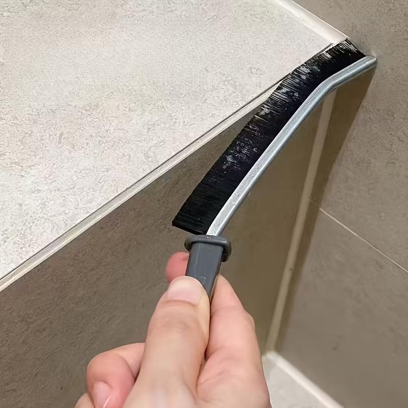 4PCS Stiff Bristle Cleaning Brush with Angled Head and Handle, Manual Dust Removal Tool for Kitchen, Bathroom and Windows, Black - color: Black