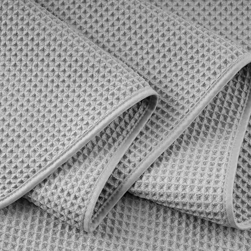 POLYTE 430 GSM Poly Blend Microfiber Quick Dry Waffle Bath Towel, 30x60 in | 4 Pack, Oversize, Lint Free, Body Towel - color: Light Gray