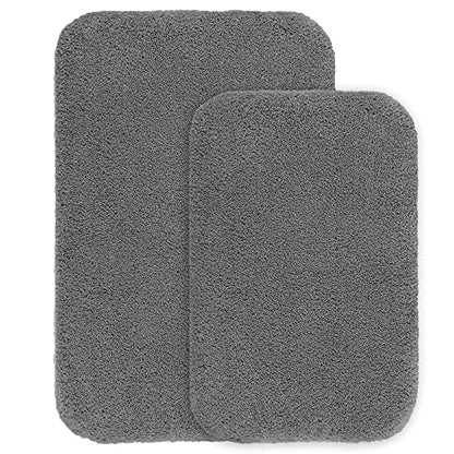 VANZAVANZU Bathroom Rugs Set, 2 Piece Non Slip High Pile Microfiber Shaggy Bath Mat, Ultra Soft Absorbent, Machine Washable, Dark Gray (16''x24'' Plus 20''x32'') - color: Dark Gray, size: 16"x24" Plus 20"x32"