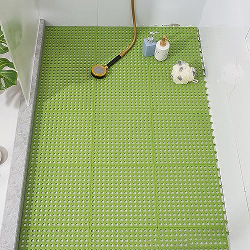 Tyenaza 10Pcs Bath Tub Shower Mat, Suction Cup Floor Mats Anti Slip Plastic Mosaic Bath Mat Tub Bathroom Mats for Kitchen Bathroom (Green) - color: Green