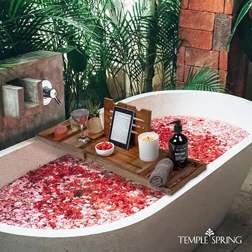 Foldable Bathtub Tray, Unique Design Selfcare Bathroom Caddy, Acacia Spa Bathroom Tray, Wooden Bathtub Accessories, Wedding Gift/Birthday Gift/New Home Bath Table – Not Teak - color: Foldable Acacia