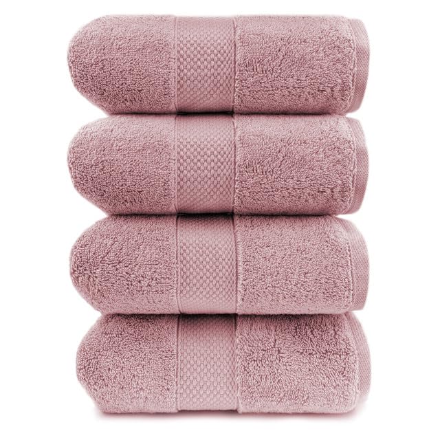 Maisonette Loft Egyptian Cotton Turkish Bath Towels, Soft, Absorbent, Ideal Quick Dry Large Luxury Bath Towel Set for Shower (30" x 58", 4 Pack), Pink (Dusty Rose) - color: Dusty Rose, style: Bath Towel Set of 4 - 30 x 58