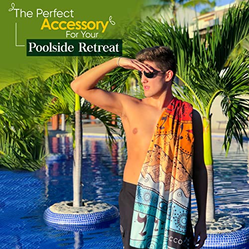 Microfiber Beach Towel - Quick Dry, Sand Free and Oversized 71x35 | Super absorbent, lightweight, swimming, gym, extra large, pool, cruise, camping, yoga, travel, compact, carry bag, vacation - color: Marrakesh