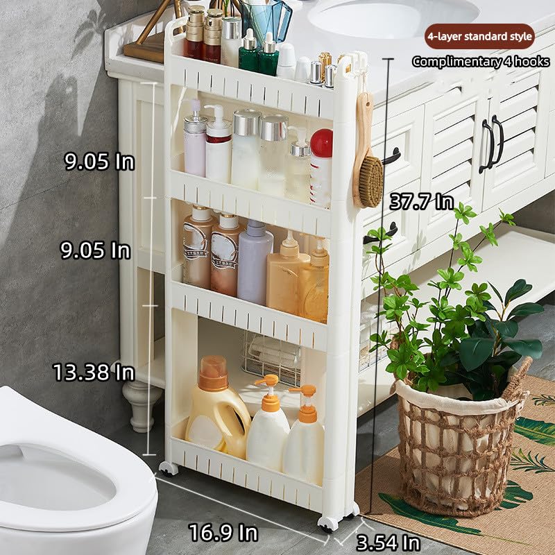Slim Storage Car Durable Slim Storage Cabinet with Wheels Narrow Shelf Rack for Kitchen,Bathroom,Study,Office,Etc (4 Tier) - size: 4 Tier