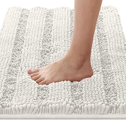 H.VERSAILTEX Bath Mats for Bathroom Non Slip Thick Chenille Striped Bath Rug Absorbent Fluffy Soft Shaggy Rugs Washable Dry Fast Plush Mats for Indoor, Bath Room, Tub - 17" x 24", Cream - color: Cream, size: 17" x 24"