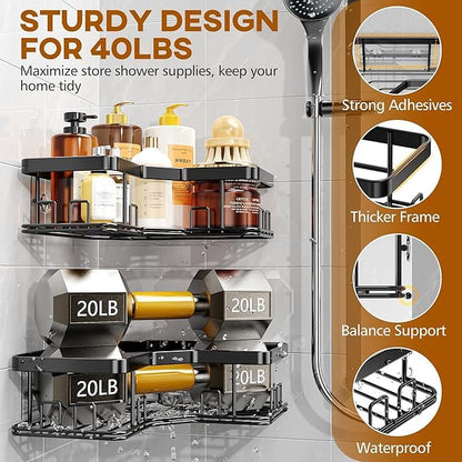 5-Pack Adhesive Shower Caddy - Rustproof Stainless Steel Bath Organizer | No-Drill Installation, Large Capacity, With Soap Dish & Toothbrush Holder, Multi-Functional Storage