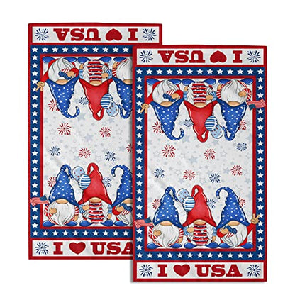 Giwawa American Flag Hand Towels Set of 2 Patriotic Gnome Soft Guest Face Towel Bathroom Holiday Decorations Thin Kitchen Tea Dish Towels - color: American Gnome