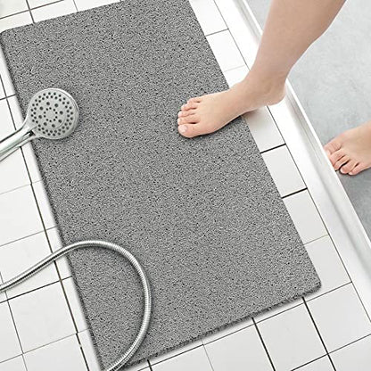 Shower Mat Non Slip Without Suction Cups, 32x17 Inch, PVC Loofah Bath Mat for Textured Tub Surface, Bathroom, Bathroom, Quick Drying (Grey) - color: Grey, size: 32" x 17" (Rectangular)