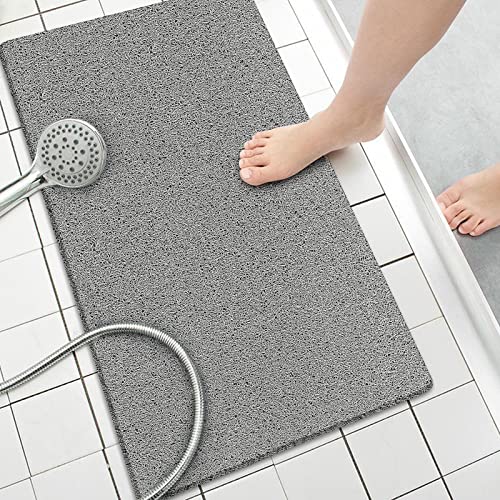 Shower Mat Non Slip Without Suction Cups, 32x17 Inch, PVC Loofah Bath Mat for Textured Tub Surface, Bathroom, Bathroom, Quick Drying (Grey) - color: Grey, size: 32" x 17" (Rectangular)