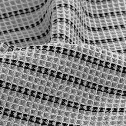 POLYTE 430 GSM Poly Blend Microfiber Quick Dry Waffle Bath Towel Set of 6 | 2-Body Towels, 2-Hand Towels, 2-Wash cloths, Oversize, Lint Free - color: Light Gray/Black