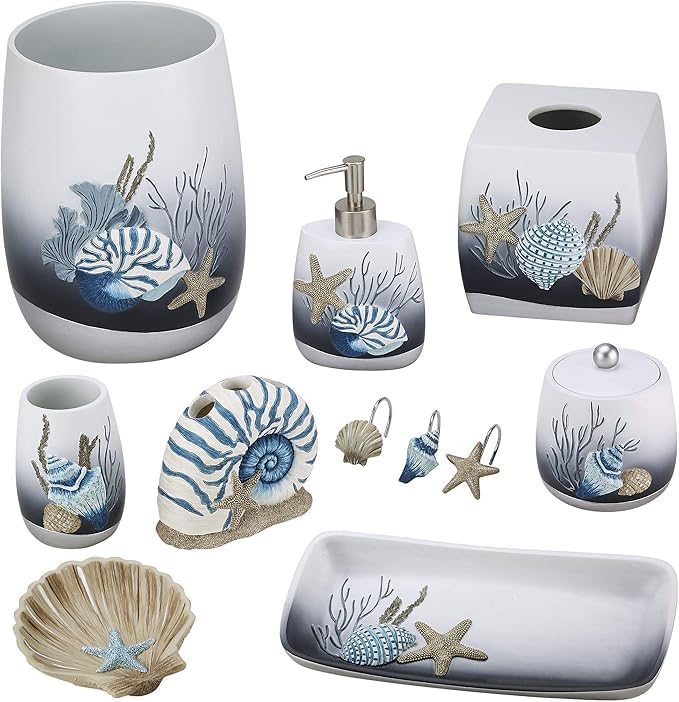 Avanti Linens – Bathroom Accessory, Resin Countertop Accessories, Oceanscape Inspired Bathroom Decor (Blue Lagoon Collection) - size: 10.3" x 5" x 1"