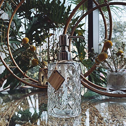 JASAI Diamond Design 12 Oz Glass Soap Dispenser with Rust Proof Pump | Kitchen Soap Dispenser with 304 Stainless Steel Pump, Bathroom Soap Dispenser for Hand Soap, Dish Soap, liquid Soap(Clear) - color: Clearglass-silver Pump, style: Diamond