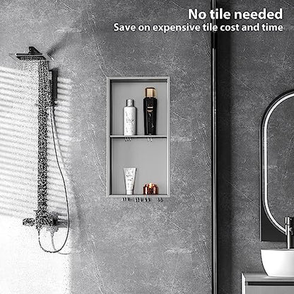 Qeke 12" x 24" Stainless Steel Shower Niche w/Double Shelves, Brushed Nickel - color: Brushed Nickel, size: 12X24"