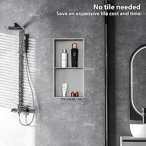Qeke 12" x 24" Stainless Steel Shower Niche w/Double Shelves, Brushed Nickel - color: Brushed Nickel, size: 12X24"