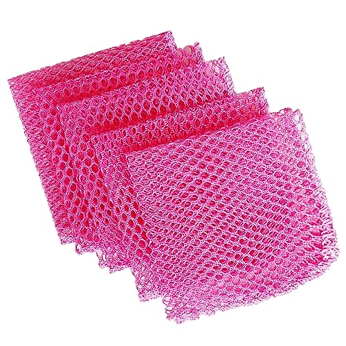 Dish Washing Net Scrubber 5pcs/ Innovative Mesh Cloth, Quick Dry - No More Sponges with Smell / 11.5 by 11.5 inches/Advanced Raw Material-Polypropylene 100% (Pink 5) - color: Pink5