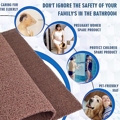 godehone Shower Mats Non Slip Without Suction Cups, PVC Loofah Bathroom Mats, Loofah Mats for Shower and Bathroom, Quick Drying, 17.1× 59 Inch, Brown - color: Brown, size: 59" x 17.1" (Rectangular)