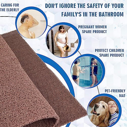 godehone Shower Mats Non Slip Without Suction Cups, PVC Loofah Bathroom Mats, Loofah Mats for Shower and Bathroom, Quick Drying, 17.1× 59 Inch, Brown - color: Brown, size: 59" x 17.1" (Rectangular)