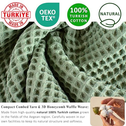 PÜSKÜL Natural 100% Turkish Cotton Waffle Hand and Kitchen Towels Set of 3 | Sage Green, Large 32x16 inc, Honeycomb-Waffle weave towel for bathroom & kitchen. Premium quality oeko-tex made in Turkey. - color: Sage Green, size: Kitchen & Hand Towels Pack o