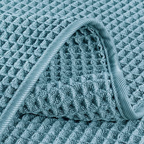 POLYTE 430 GSM Poly Blend Microfiber Quick Dry Waffle Hand Towel, 16x30 in | 4 Pack, Oversize, Lint Free, Quick Dry, Hanging Loop - color: Green