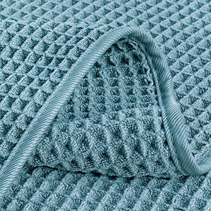 POLYTE 430 GSM Poly Blend Microfiber Quick Dry Waffle Hand Towel, 16x30 in | 4 Pack, Oversize, Lint Free, Quick Dry, Hanging Loop - color: Green