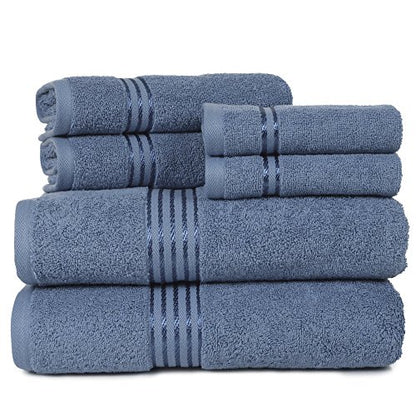 Bedford Home 100% Cotton Hotel 6 Piece Towel Set - Light Blue - color: Blue