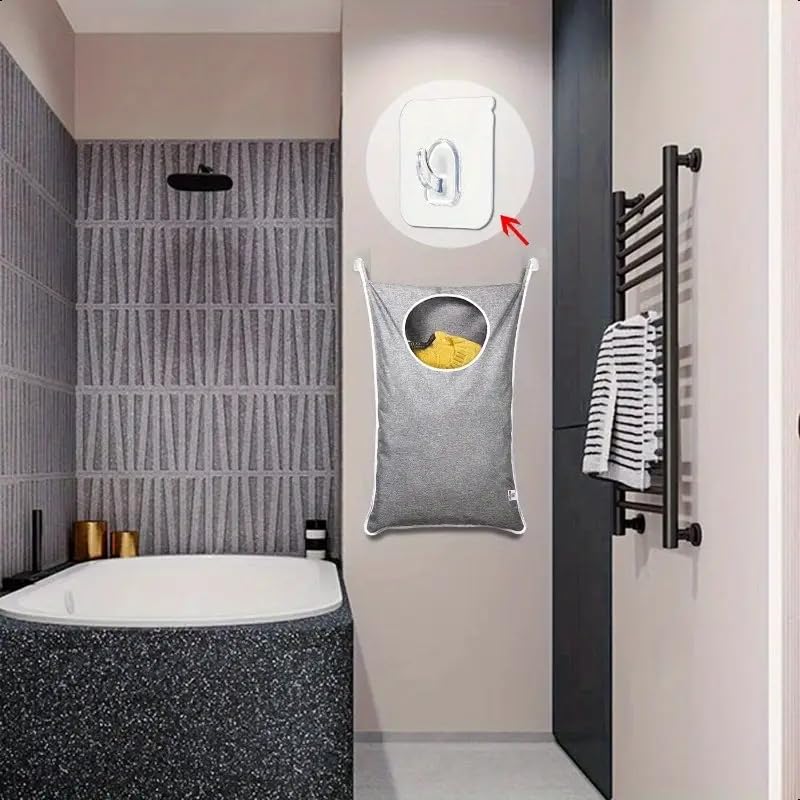 Over Door Laundry Hamper, Large Collapsible Hanging Laundry Hamper, Hanging Laundry Basket Bag for Bathroom Bedroom Dirty Clothes Storage Organizer, Light Gray