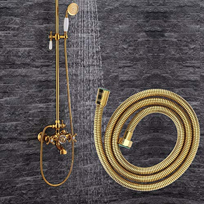 Extra Long Shower Hose 5ft/1.5m, Stainless Steel | Rubber Inner Tube | Handheld Shower Replacement | Bathroom & RV | Pet Cleaning | Flexible & Kink-Resistant(Gold) - color: 5Ft Gold