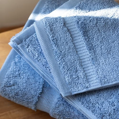 SALBAKOS 100% Turkish Cotton Bathroom Towel Set of 6-Piece, Blue | 630 Gsm Thick Super Soft Highly Absorbent 2 Bath + 2 Hand + 2 Washcloth Towels Sets, Giftable, Hotel Quality, Made in Turkey - color: Blue, size: 6 Piece Towel Set