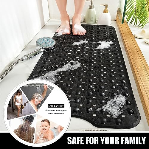Bathtub and Shower Mats, 28 x 15 Inch Non-Slip Bath Mat, Machine Washable Bath Tub Mat with Suction Cups & Drain Holes for Bathroom, Beige - color: Black, size: 28" x 15" (Rectangular)
